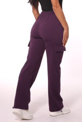 Wholesale Womens Straight Leg Cargo Pants With Bungee Cord Ties - Purple - S&G Apparel