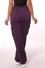 Wholesale Womens Straight Leg Cargo Pants With Bungee Cord Ties - Purple - S&G Apparel