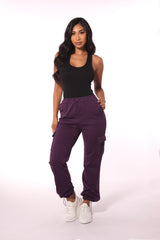 Wholesale Womens Straight Leg Cargo Pants With Bungee Cord Ties - Purple - S&G Apparel