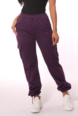 Wholesale Womens Straight Leg Cargo Pants With Bungee Cord Ties - Purple - S&G Apparel