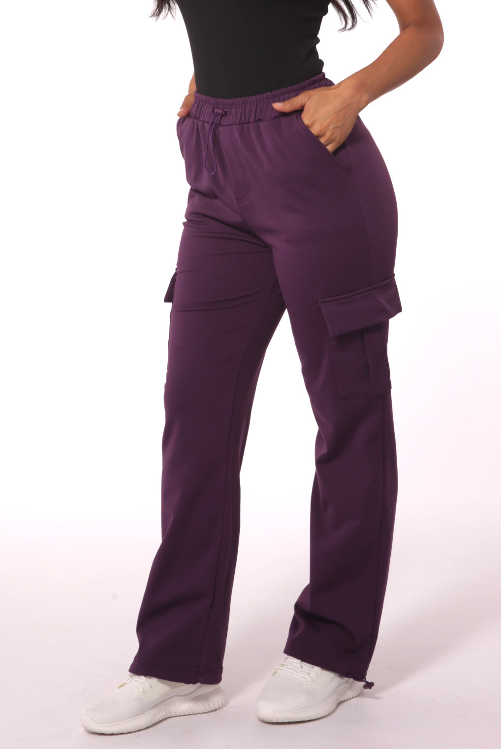 Wholesale Womens Straight Leg Cargo Pants With Bungee Cord Ties - Purple - S&G Apparel