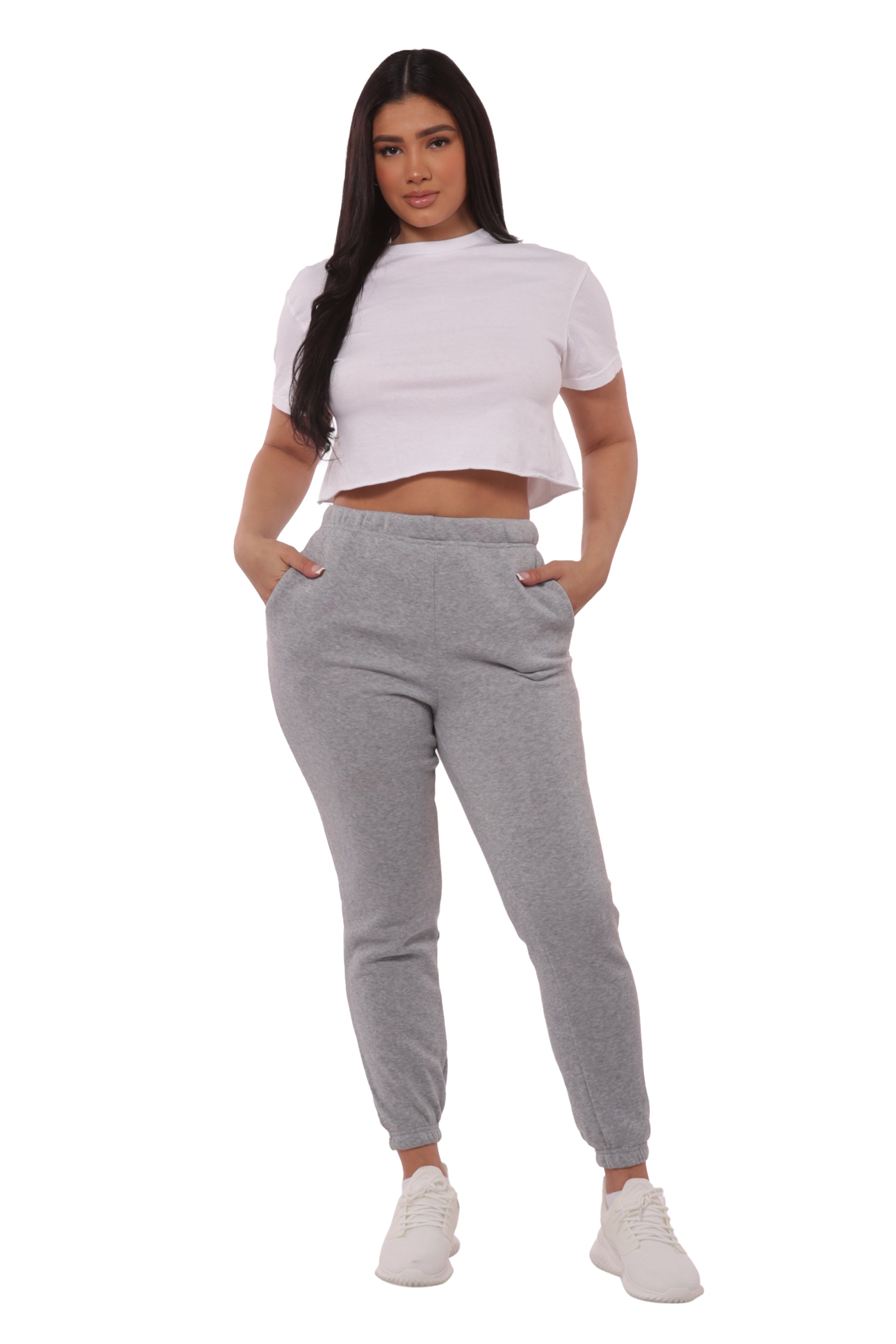 Wholesale Womens Thick Fleece Lined Sweatpants - Light grey - S&G Apparel