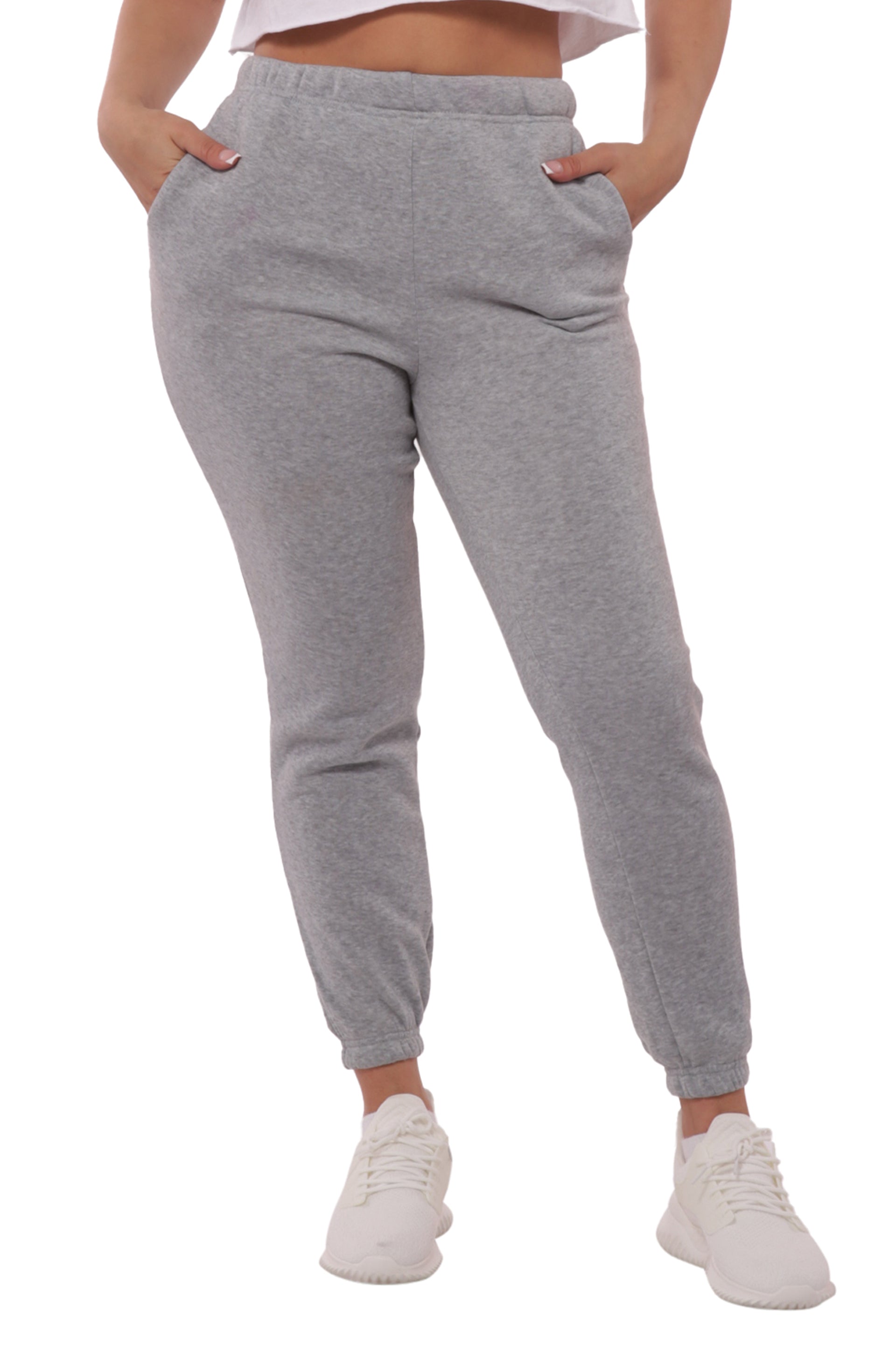 Wholesale Womens Thick Fleece Lined Sweatpants - Light grey - S&G Apparel