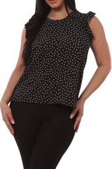 Wholesale Womens Tops With Ruffle Armhole Detail - Black - S&G Apparel