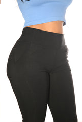 Wholesale Womens Tummy Control Butt Sculpting Flare Pants With Pockets - Black - S&G Apparel