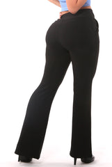 Wholesale Womens Tummy Control Butt Sculpting Flare Pants With Pockets - Black - S&G Apparel