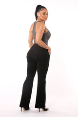 Wholesale Womens Tummy Control Butt Sculpting Flare Pants With Zipper Pocket Detail - Black - S&G Apparel
