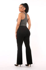 Wholesale Womens Tummy Control Butt Sculpting Flare Pants With Zipper Pocket Detail - Black - S&G Apparel