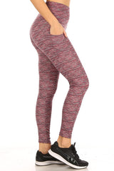 Wholesale Womens Tummy Control Butt Sculpting Sport Leggings With Pockets - Burgundy Space Dye