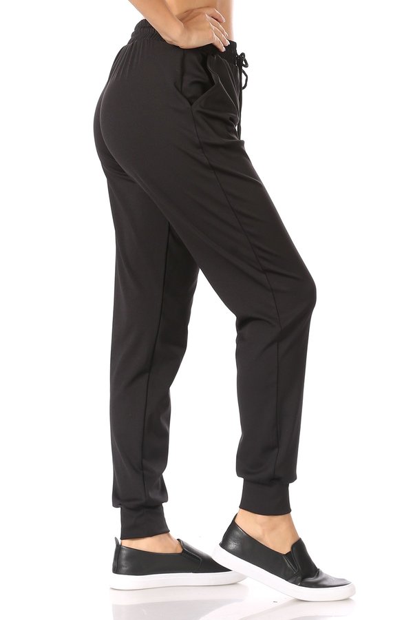Wholesale Womens High Waist Joggers With Shoe Lace Tie - Black