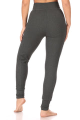 Wholesale Womens High Waist Soft Brush Ribbed Fleece Lined Slim Fit Joggers - Heather Charcoal