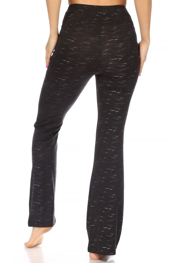 Wholesale Womens High Waist Soft Brushed Flare Pants With Pockets - Black & White Space Dye