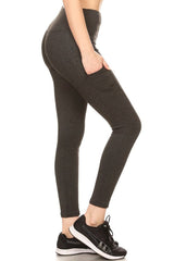 Wholesale Womens Solid Fleece Lined Sports Leggings With Side Pockets - Heather Charcoal