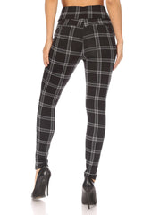 Wholesale Womens High Waist Sculpting Treggings With Front Pockets - Black & White Plaid