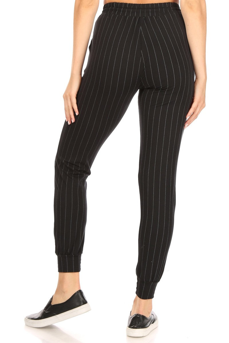 Wholesale Womens Soft Brushed Fleece Lined Sweatpants - Black & White Striped