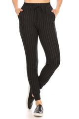 Wholesale Womens Soft Brushed Fleece Lined Sweatpants - Black & White Striped