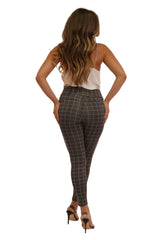 Wholesale Womens High Waist Sculpting Treggings With Front Pockets - Grey & White Plaid