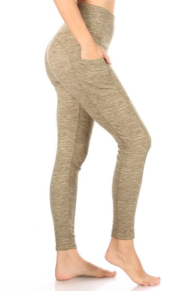 Wholesale Womens Tummy Control Butt Sculpting Sport Leggings With Pockets - Sage Space Dye