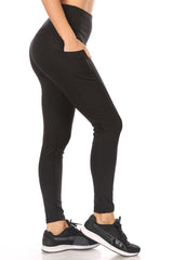 Wholesale Womens Tummy Control Butt Sculpting Sport Leggings With Pockets - Black