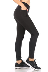 Wholesale Womens Crossover Waist Tummy Control Sculpting Sport Leggings With Pockets - Black
