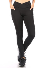 Wholesale Womens Crossover Waist Tummy Control Sculpting Sport Leggings With Pockets - Black