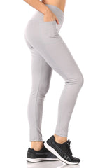 Wholesale Womens Crossover Waist Tummy Control Sculpting Sport Leggings With Pockets - Grey