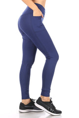 Wholesale Womens Crossover Waist Tummy Control Sculpting Sport Leggings With Pockets - Blue
