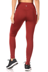 Wholesale Womens Crossover Waist Tummy Control Sculpting Sport Leggings With Pockets - Firebrick