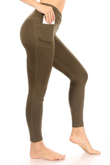Wholesale Womens Crossover Waist Tummy Control Sculpting Sport Leggings With Pockets - Green