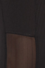Wholesale Womens 2-Piece Sports Set Rib Knit Bra Top With Mesh Trim & Overlap Waist Legging With Mesh Panels & Pockets - Black