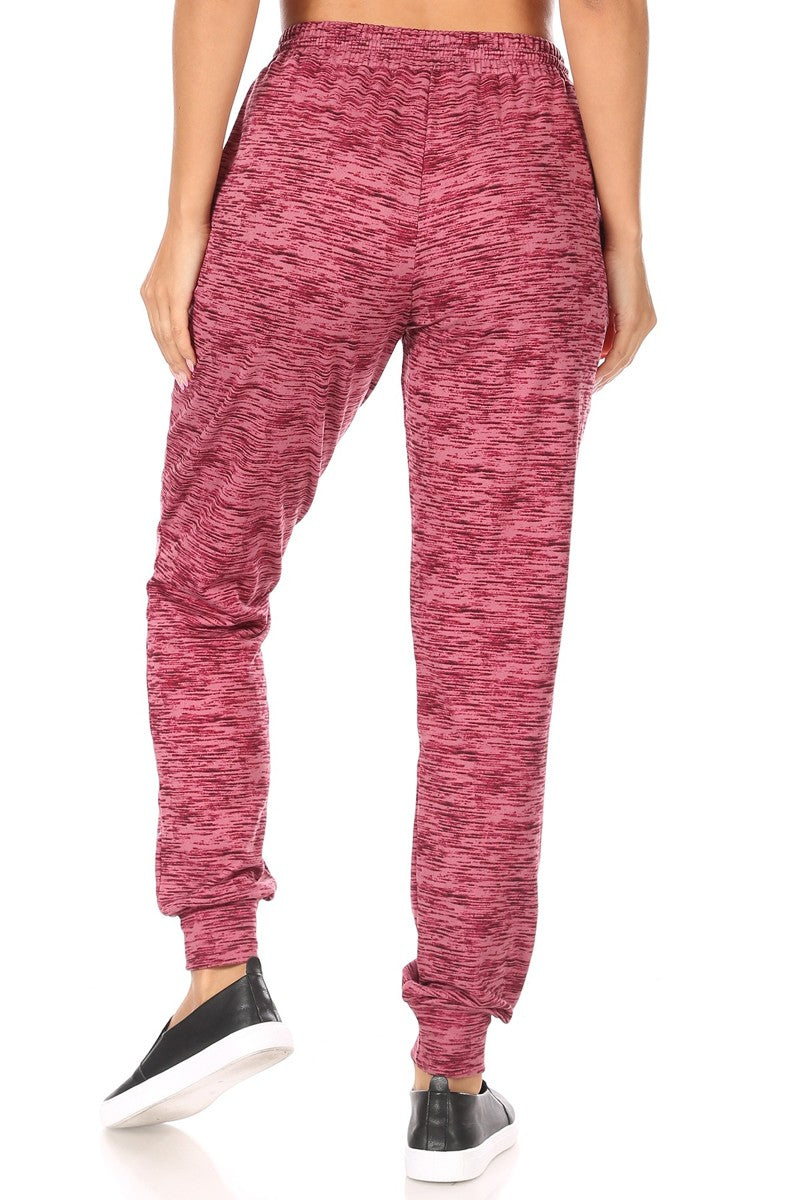 Wholesale Womens Soft Brushed Fleece Lined Sweatpants - Red & Mauve Space Dye