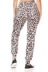 Wholesale Womens Soft Brushed Fleece Lined Sweatpants - Brown & White Leopard