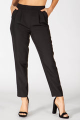 Wholesale Womens Double Front Pleated Ankle Pants With Pockets - Black - S&G Apparel