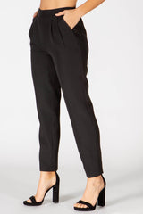 Wholesale Womens Double Front Pleated Ankle Pants With Pockets - Black - S&G Apparel