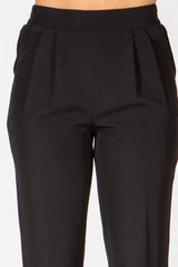 Wholesale Womens Double Front Pleated Ankle Pants With Pockets - Black - S&G Apparel