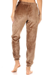 Wholesale Womens Double Side Plush Fur Joggers Sweatpants - Camel Brown - S&G Apparel