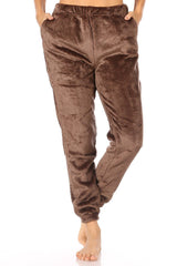 Wholesale Womens Double Side Plush Fur Joggers Sweatpants - Chocolate Brown - S&G Apparel