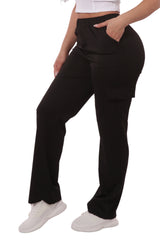 Wholesale Womens High Rise Straight Leg Cargo Pants - Black - S&G Apparel