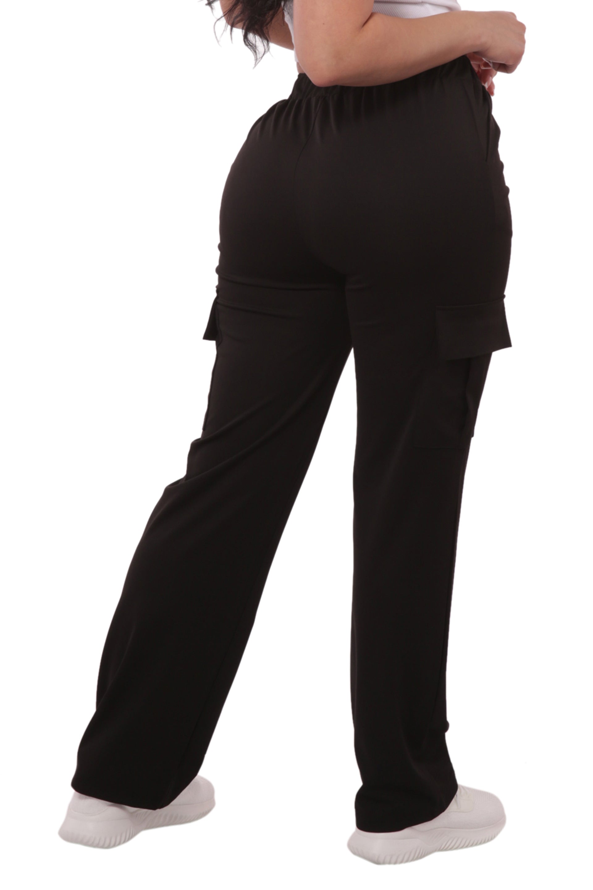 Wholesale Womens High Rise Straight Leg Cargo Pants - Black - S&G Apparel