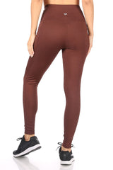 Wholesale Womens High Waist Rib Knit Leggings With Side Pockets - Chocolate Brown - S&G Apparel