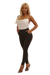 Wholesale Womens High Waist Sculpting Treggings With Front Pockets - Black - S&G Apparel