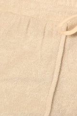 Wholesale Womens High Waist Towel Terry Shorts With Pockets & Drawstrings - Beige - S&G Apparel