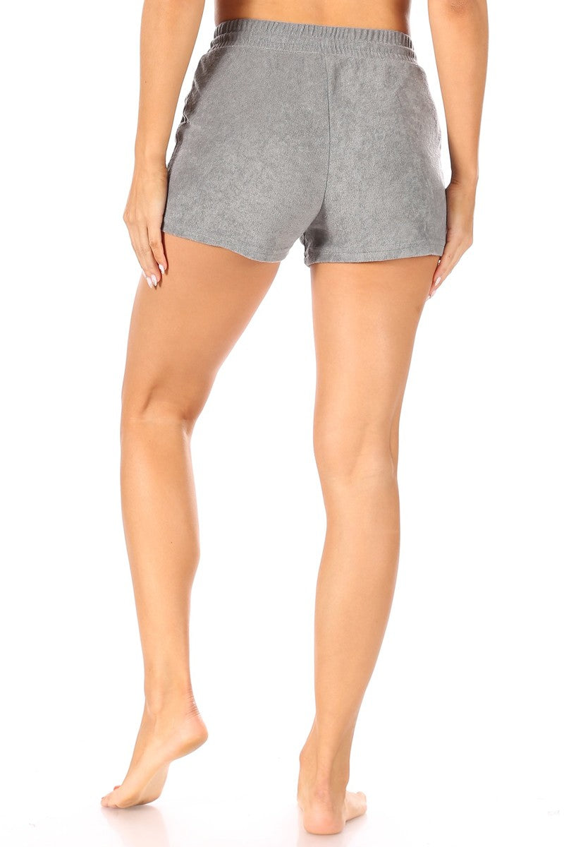 Wholesale Womens High Waist Towel Terry Shorts With Pockets & Drawstrings - Gray - S&G Apparel