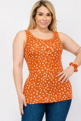 Wholesale Womens Plus Size Ribbed Knit Henley Tank Tops With Lace Trim - Orange & White Flowers - S&G Apparel