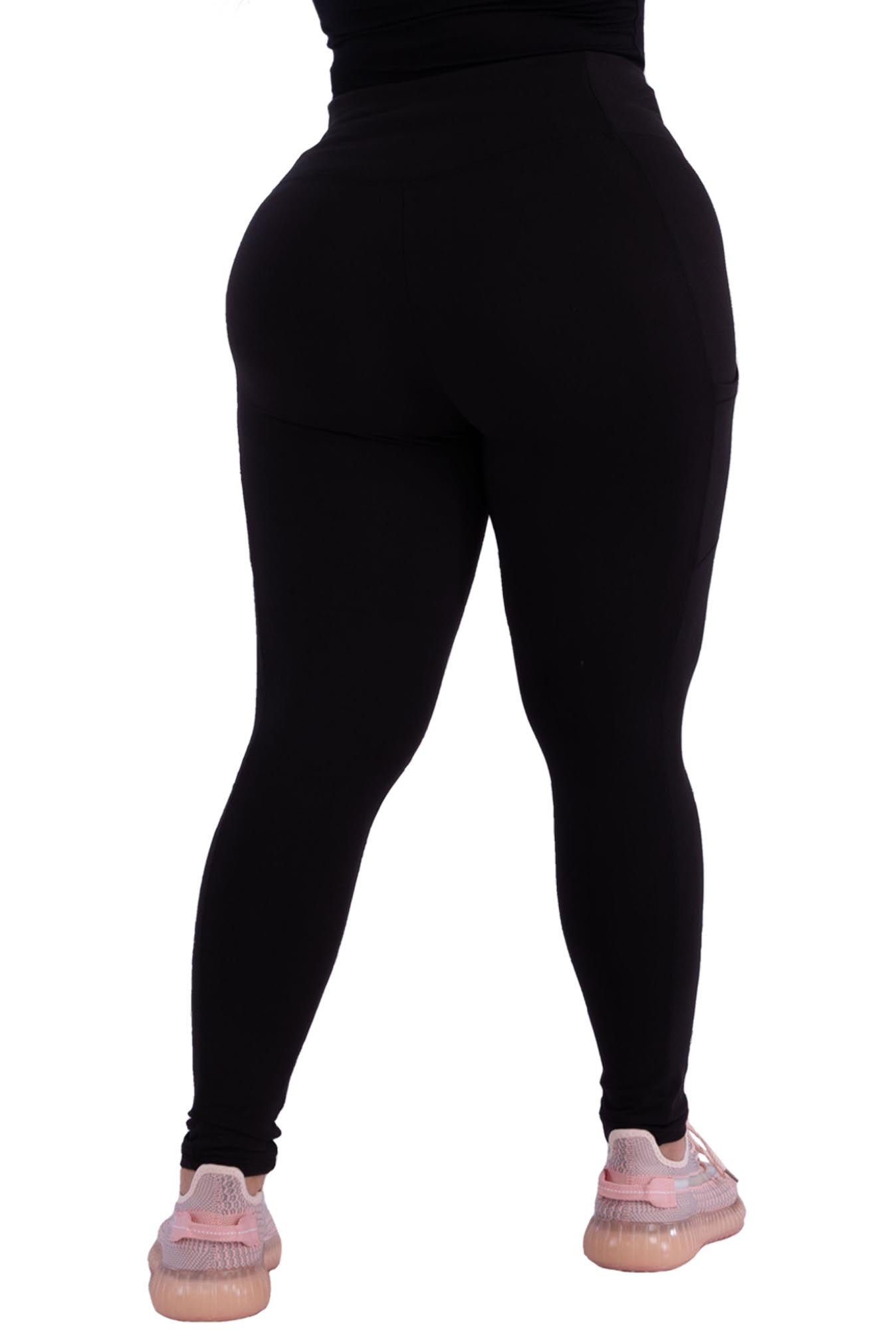 Wholesale Womens Plus Size Solid Fleece Lined Sports Leggings With Side Pockets - Black - S&G Apparel