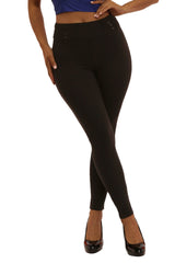 Wholesale Womens Sculpting Treggings With Button Waist Detail - Black - S&G Apparel