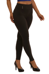 Wholesale Womens Sculpting Treggings With Button Waist Detail - Black - S&G Apparel