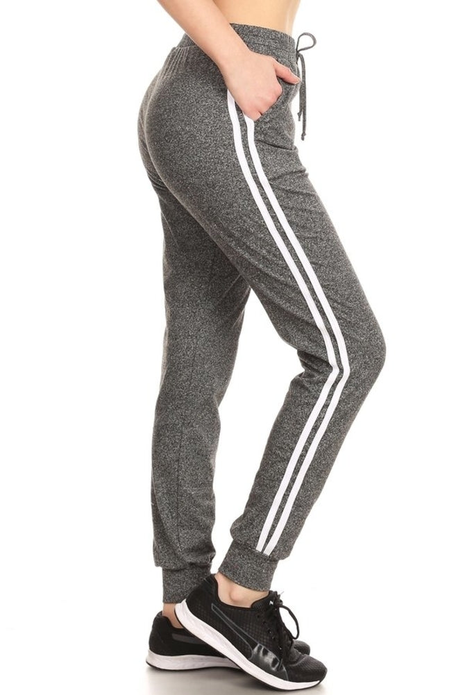 Wholesale Womens Soft Brushed Jogger with Contrast White Stripes - Dark Heather Grey - S&G Apparel