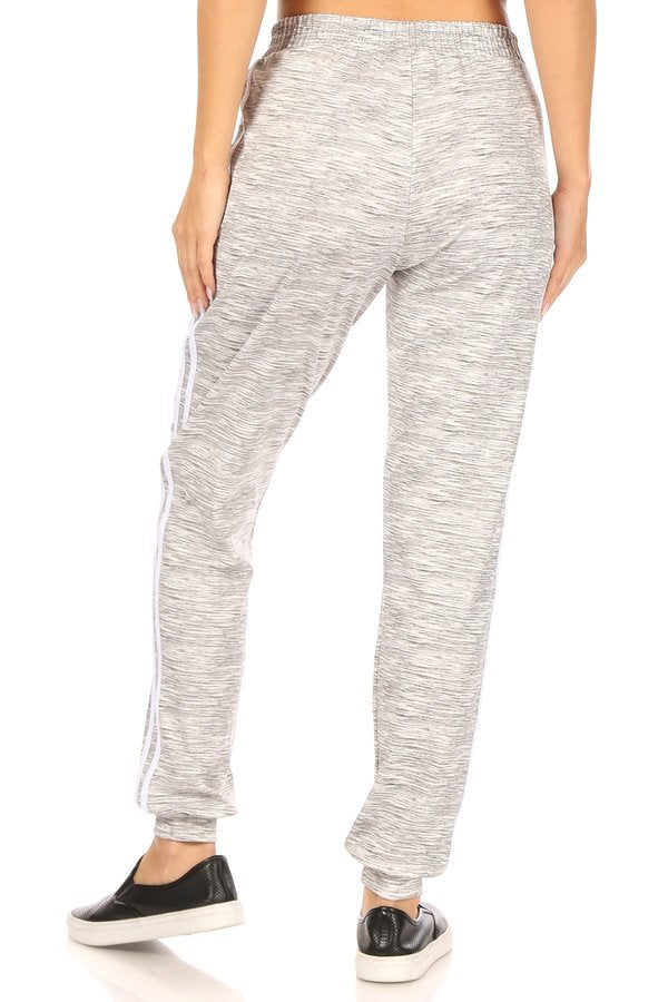 Wholesale Womens Stretch Knit Joggers Sweatpants With Side Stripes - Grey & White Space Dye - S&G Apparel