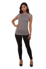 Wholesale Womens T-Shirt Tops With Contrast Mesh Short Sleeves - Gray - S&G Apparel